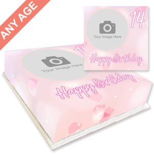 pink birthday cake with photo
